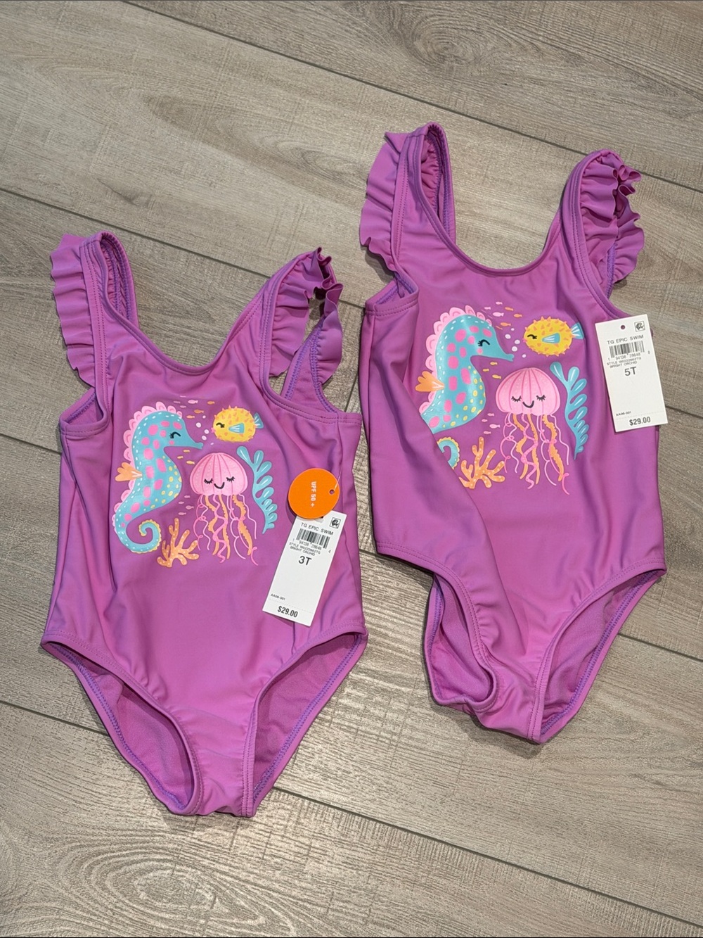 NWT UPF 50 Purple One Piece Ocean Animals One Piece Swim- Girls 3T and 5T